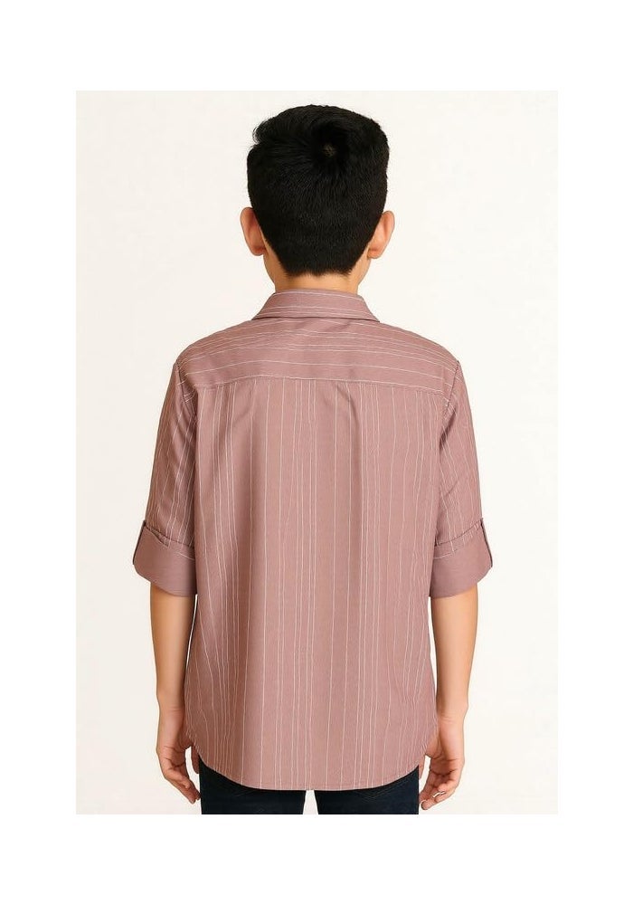 CHARCHIT Boys Cotton Regular Fit Spread Collar Full Sleeves Striped Shirt - Image 3